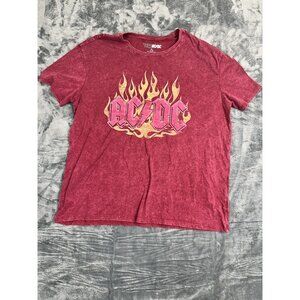 AC/DC Flame Graphic T-Shirt XL 16-18 Red Vintage Wash Time & Tru Cotton Blend